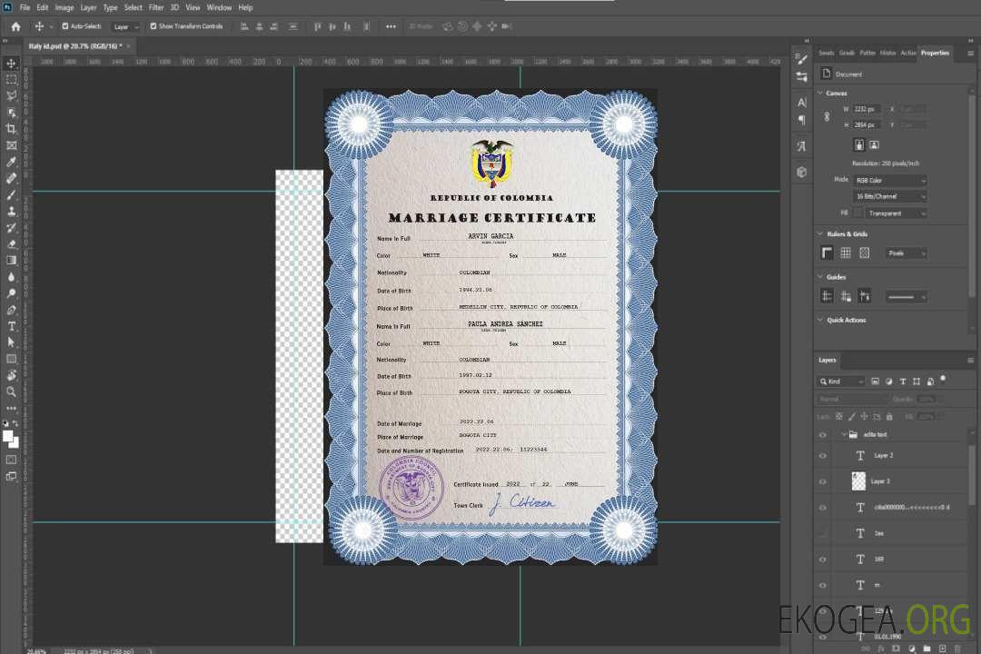 Certificat de mariage colombien psd template Certificat de mariage colombien psd template